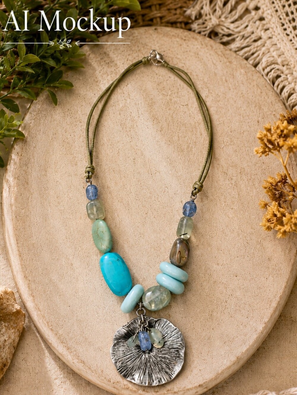 Peyote Bird Free Spirit Pendent Necklace Green/Teal Artisan Made